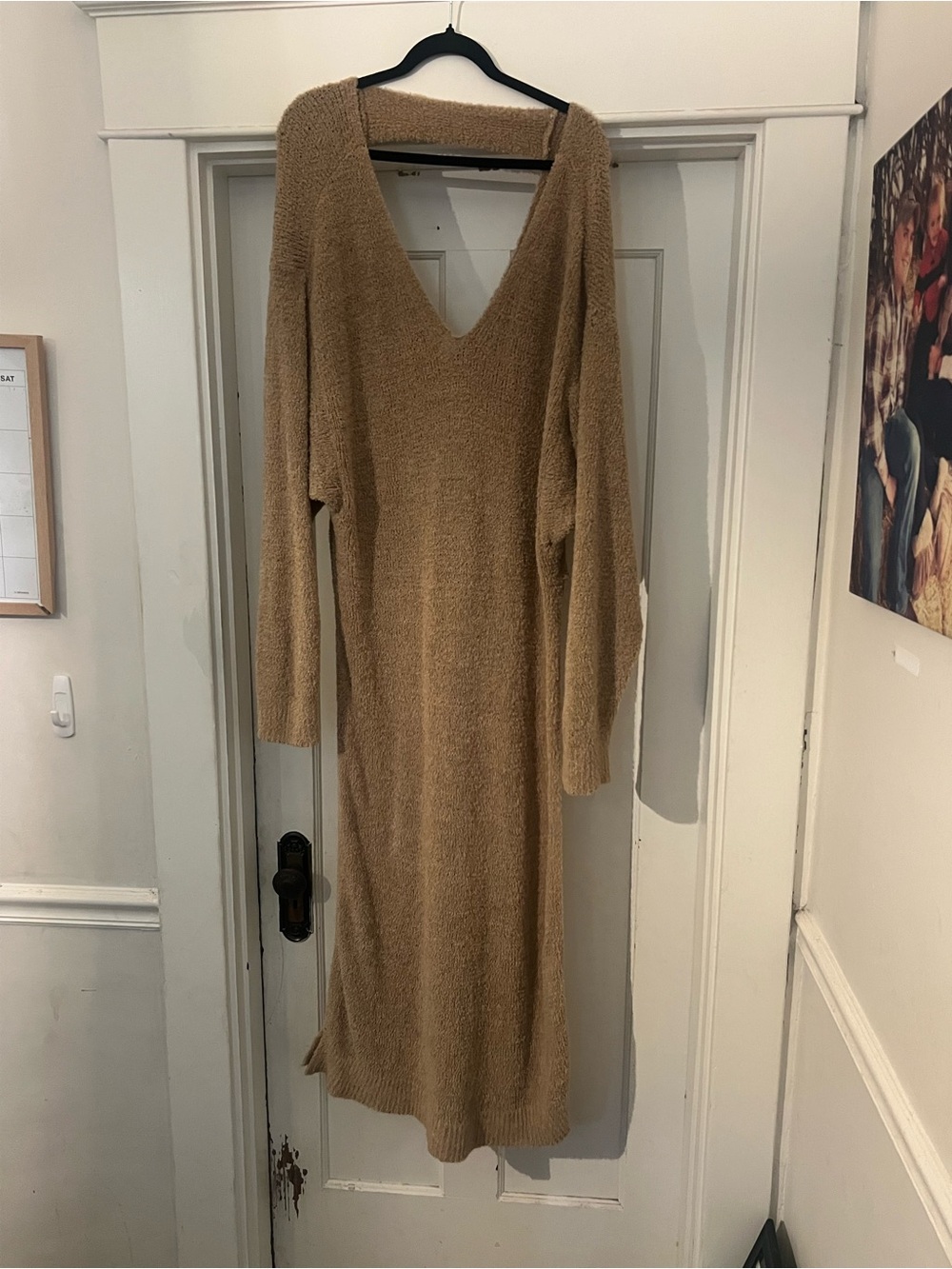 Free People Deep V-Neck Knit Midi Dress - Camel/Tan